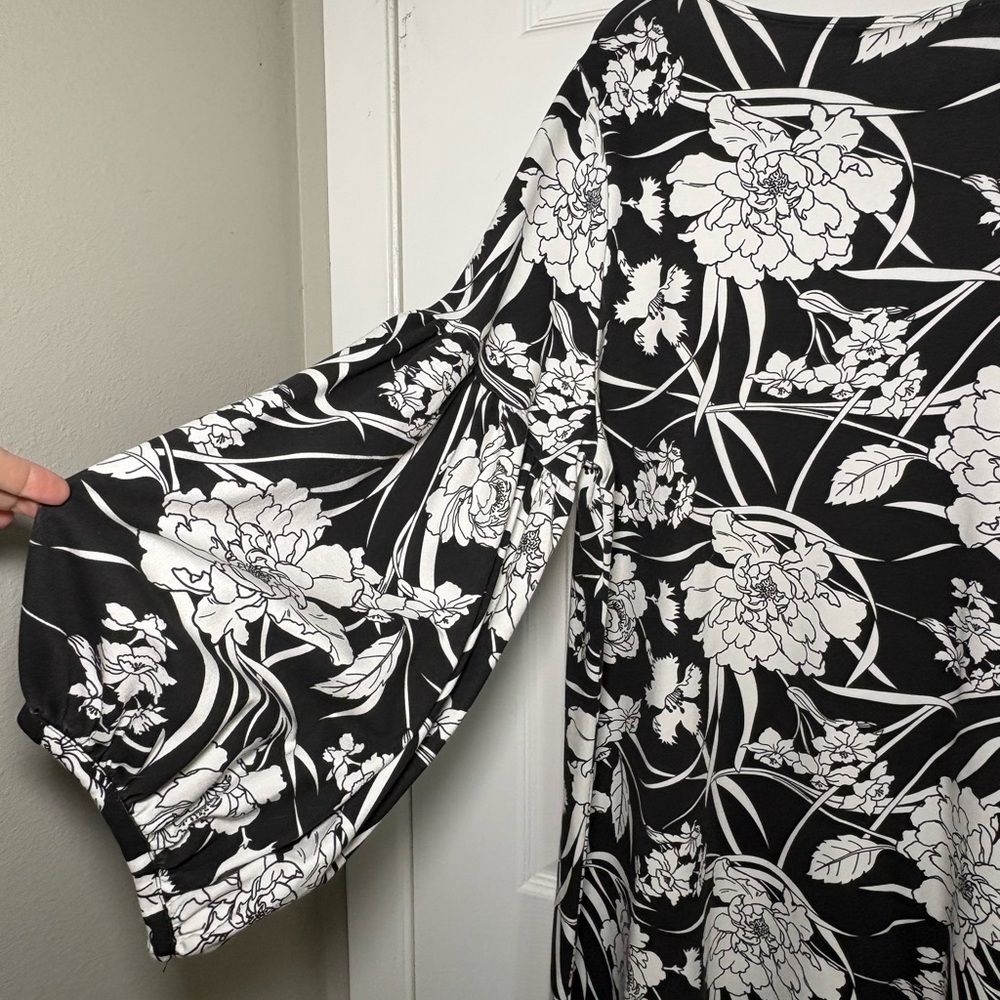 NWT - Bryn Walker Modal Ponti Floral Round Neck Long Puff Sleeve Dress - Picture 5 of 10